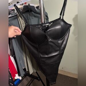 Fashion Nova Black Leatherette Bodysuit